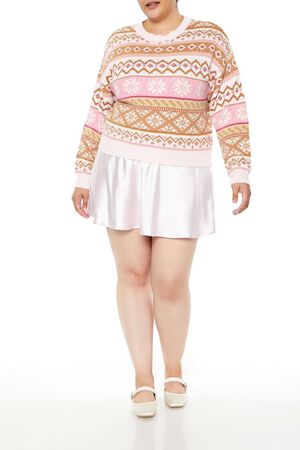 PINK/MULTI Plus Size Fair Isle Snowflake Cropped Sweater, image 2