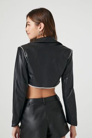 BLACK Cropped Faux Leather Jacket, image 3