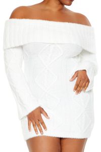 EGRET Plus Size Cable Knit Mini Sweater Dress, image 5