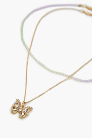 PURPLE/GOLD Butterfly & Bead Necklace Set, image 2
