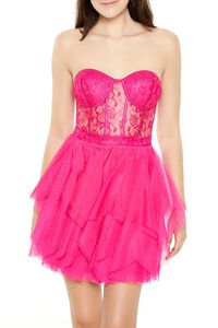 HOT PINK Lace & Tulle Bustier Mini Dress, image 2