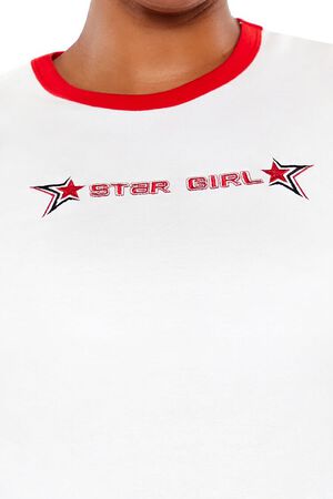WHITE/MULTI Plus Size Star Girl Ringer Tee, image 3