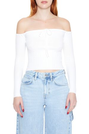 BLACK Off-the-Shoulder Sweater-Knit Top, image 1