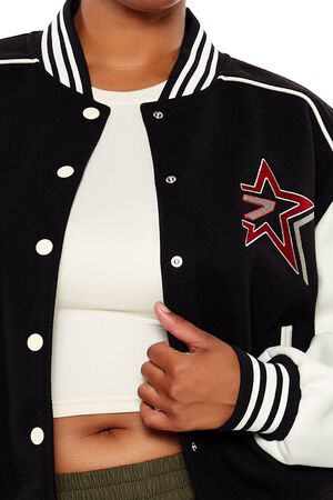 BLACK/MULTI Plus Size Star Girl Varsity Jacket, image 3