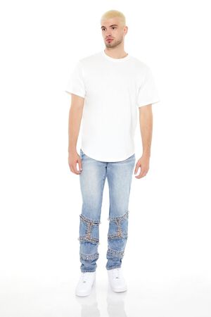 MEDIUM DENIM Grommet Cutout Slim-Fit Jeans, image 1