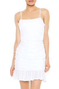 WHITE Ruched Flounce Cami Mini Dress, image 4