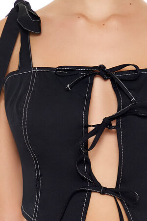 BLACK Cropped Cutout Bow Bustier Top, image 3