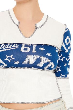 WHITE/MULTI Colorblock Split-Neck Crop Top, image 3