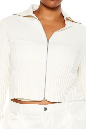 CREAM Plus Size Cropped Zip-Up Sweater, image 3