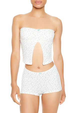 CREAM/MULTI Seamless Floral Tube Top, image 1