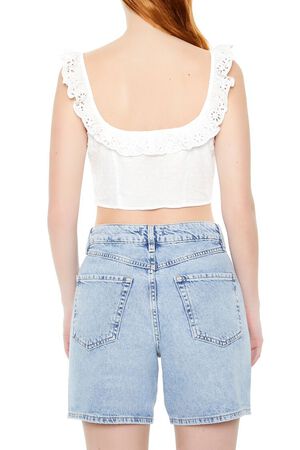 WHITE Eyelet Ruffle-Trim Crop Top, image 3