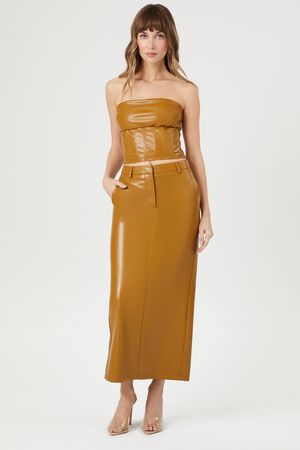CIGAR Faux Leather Maxi Skirt, image 1