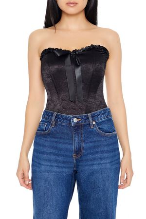 BLACK Satin Corset Bow Tube Top, image 1