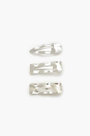 SILVER Hammered Geo Hair Clip Set, image 1