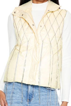 EGRET Quilted Rhinestone Fringe Vest, image 3
