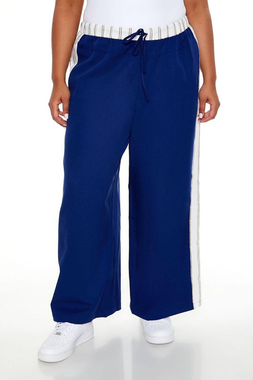 BLUE/WHITE Plus Size Striped Wide-Leg Pants, image 2