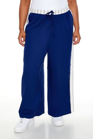 BLUE/WHITE Plus Size Striped Wide-Leg Pants, image 2