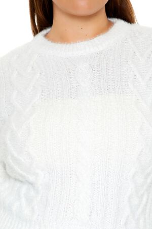 WHITE Plus Size Fuzzy Cable Knit Sweater, image 3