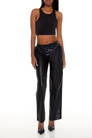 BLACK Faux Leather High-Rise Pants, image 1