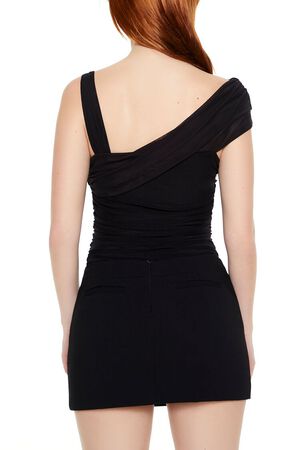 CREAM Asymmetrical Ruched Mesh Bodysuit, image 3