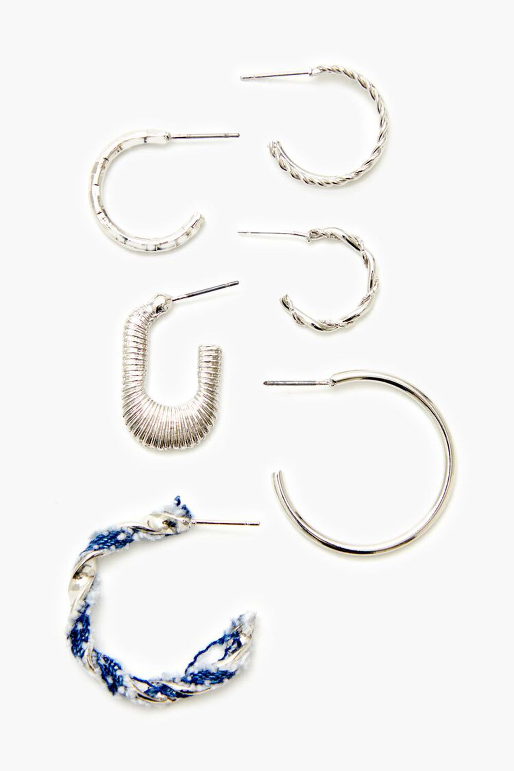 SILVER Twisted String Hoop Earring Set, image 3