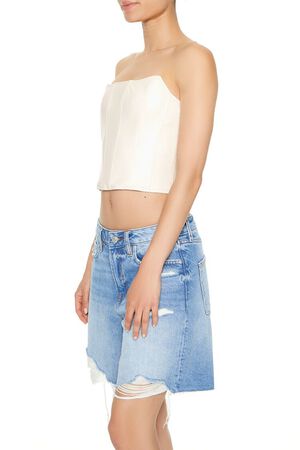 WHITE Cropped Faux Leather Tube Top, image 2