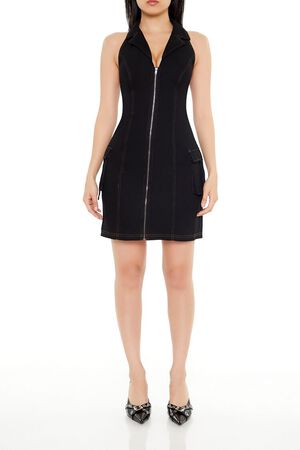 BLACK Denim Halter Mini Dress, image 1