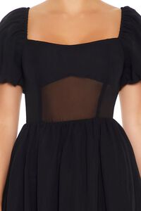 BLACK Puff-Sleeve Babydoll Mini Dress, image 6