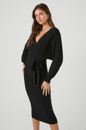 BLACK Sweater Midi Wrap Dress, image 3