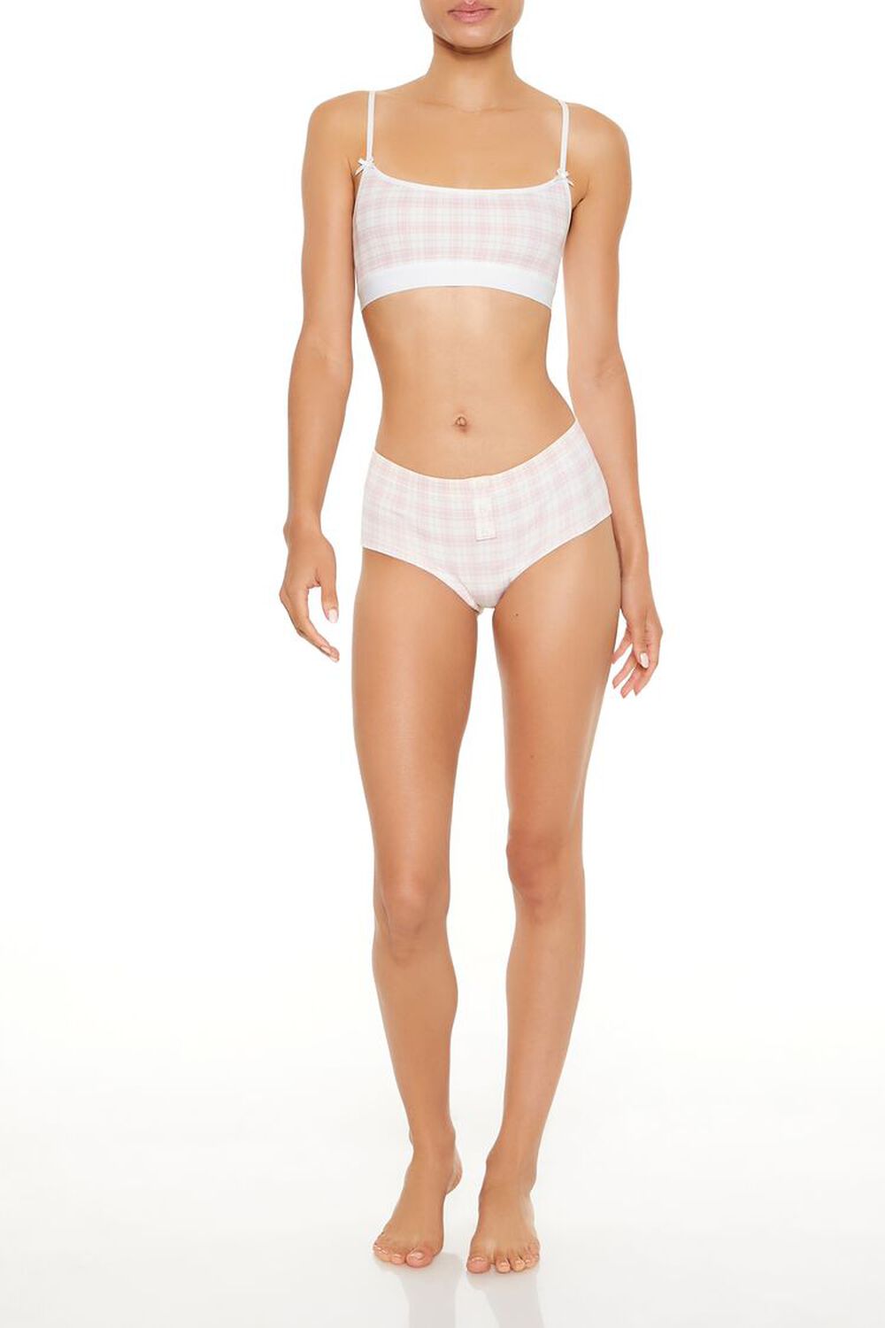 PINK/MULTI Seamless Plaid Bow Shortie Panties, image 1