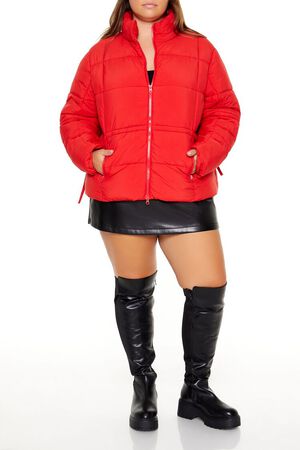 HIGH RISK RED Plus Size Tie-Waist Puffer Jacket, image 2