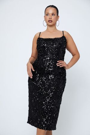 BLACK Plus Size Sequin Cami Midi Dress, image 1