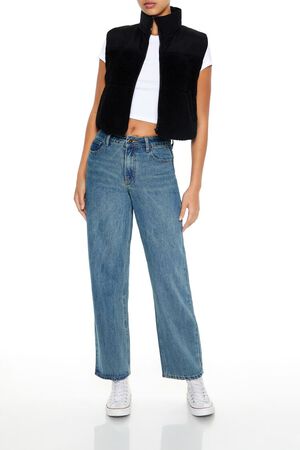 BLACK Cropped Faux Shearling Vest, image 2