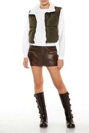 OLIVINE  Quilted Cropped Zip-Up Vest, image 2