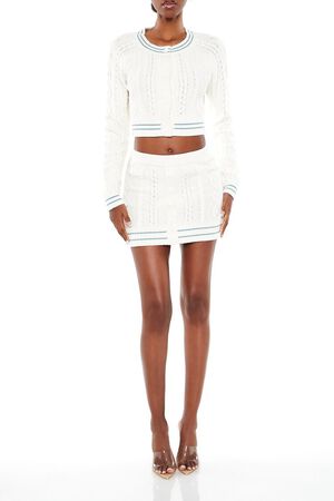 WHITE/BLUE Striped Sweater-Knit Mini Skirt, image 1