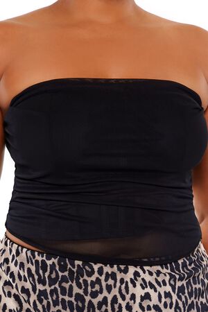 BLACK Plus Size Ruched Mesh Tube Top, image 3
