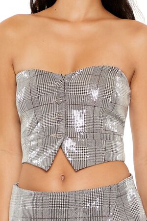 GREY/MULTI Glen Plaid Cropped Tube Top, image 3