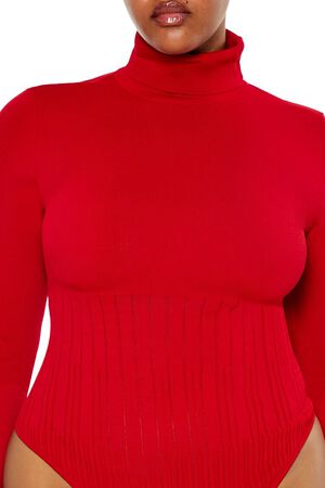 DARK RED Plus Size Sweater-Knit Bodysuit, image 3