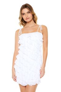 WHITE Chiffon Tiered Tie-Strap Mini Dress, image 4