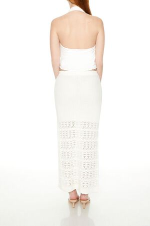 WHITE Pointelle Sweater-Knit Maxi Skirt, image 3