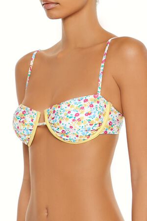 VIBRANT YELLOW/MULTI Bright Floral Contrast Underwire Bikini Top, image 3