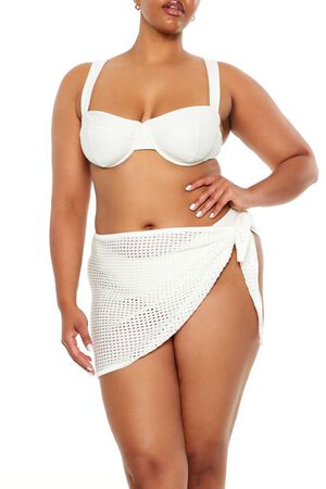 WHITE Plus Size Swim Cover-Up Mini Skirt, image 1