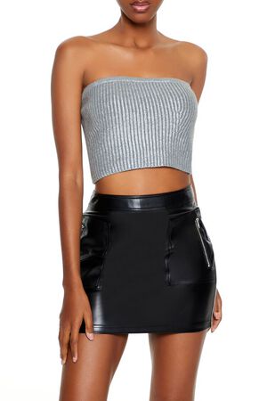 GREY Metallic Sweater-Knit Tube Top, image 1