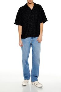 BLACK Frayed Jacquard Cuban Collar Shirt, image 2