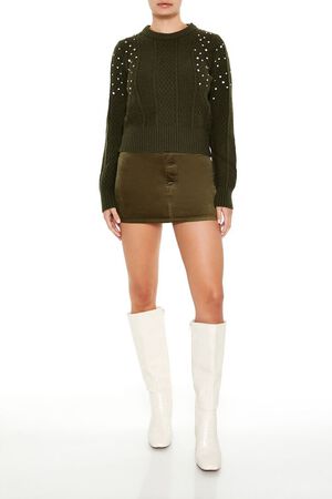 OLIVINE  Faux Gem Cable Knit Sweater, image 2