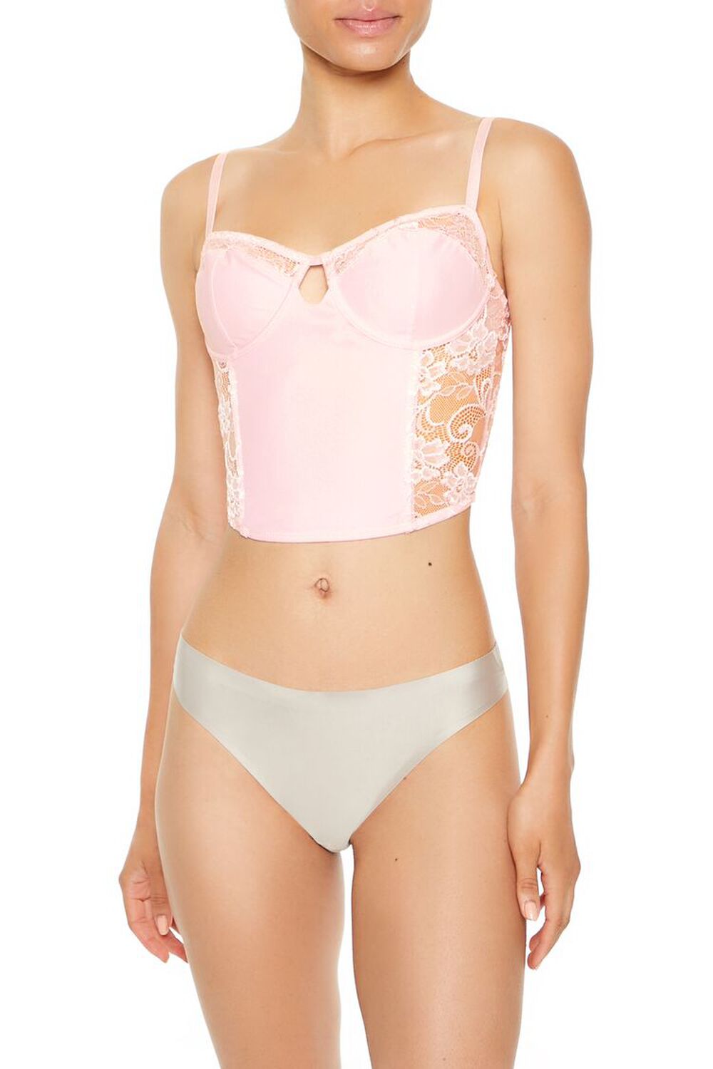 PINK Sheer Lace Underwire Corset Bra, image 1