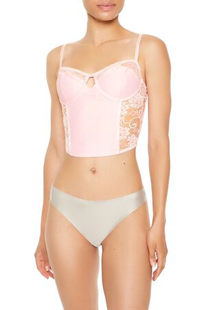 PINK Sheer Lace Underwire Corset Bra, image 1