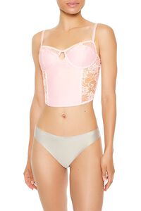 PINK Sheer Lace Underwire Corset Bra, image 1