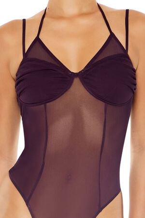 PURPLE Sheer Mesh Halter Bodysuit, image 3