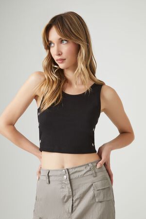WHITE Eyelet Cropped Tank Top, image 1